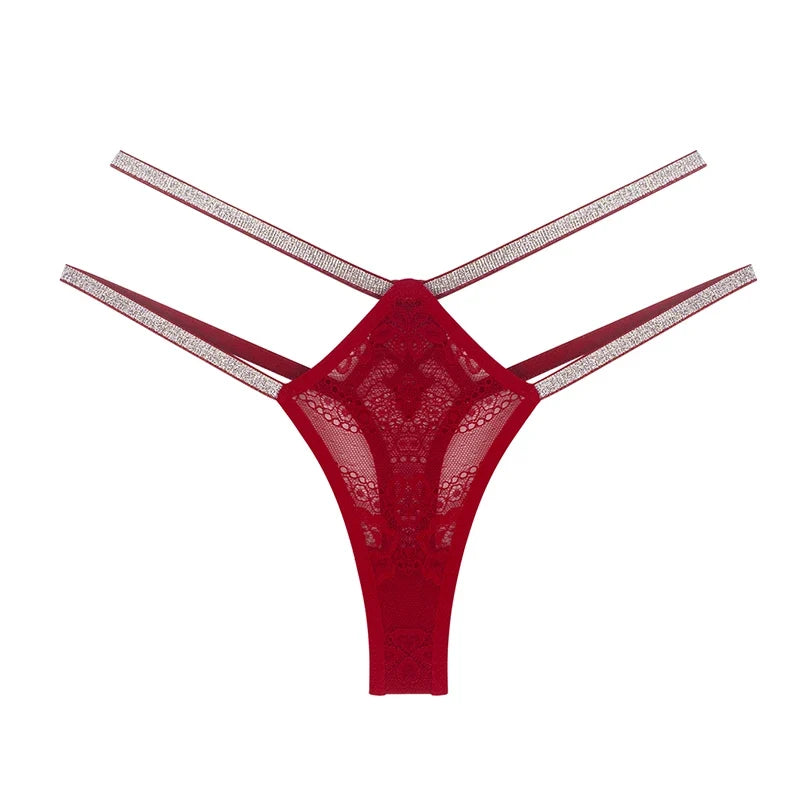 1pcs Low Rise Sexy Lace Women G-string Silver Satin Erotic Sexy Lingerie Breathable Comfort Elegant Female Underwear Lady Thongs