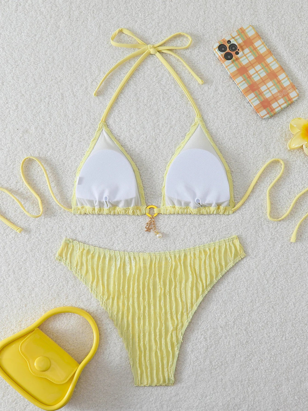 Triangle Halter String Bikinis 2026 Women Sexy Swimsuit Solid Ring Linked Swimwear Female Bathers Bathing Swimming Swim Suit