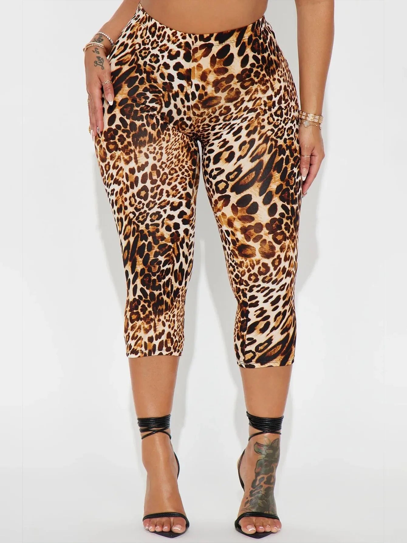 Sexy Leopard Print Knee-length Leggings Women 2026 Fitness Sports Yoga Tights Short Pants Streetwear Y2K Ladies Black Trousers