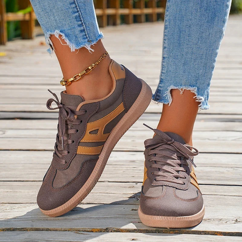 Mix Color Women's Autumn Sneakers Fashion Splicing Flat Heel Vulcanized Shoes Female Lace-Up Non-Slip Pu Leather Casual Shoes