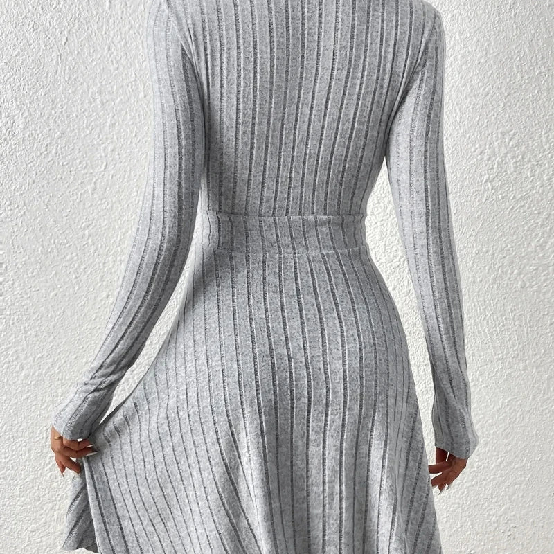New for autumn/Winter Women Knit Slim Sexy Bodycon Dress V-Neck Long Sleeve Dress Solid Casual Midi Sweater Dress