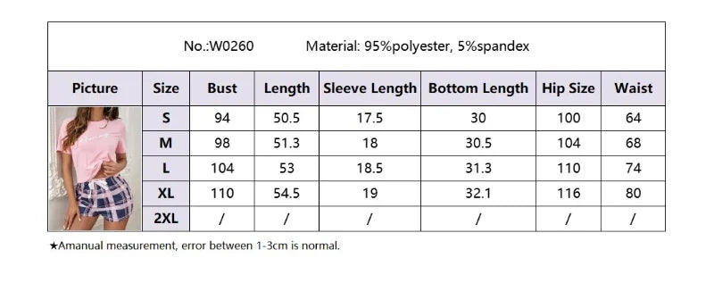 Two-Piece Summer Letters Homewear Printing Plaid Shorts T-Shirt Bow European And American Pajamas Suit Ladies Homewear