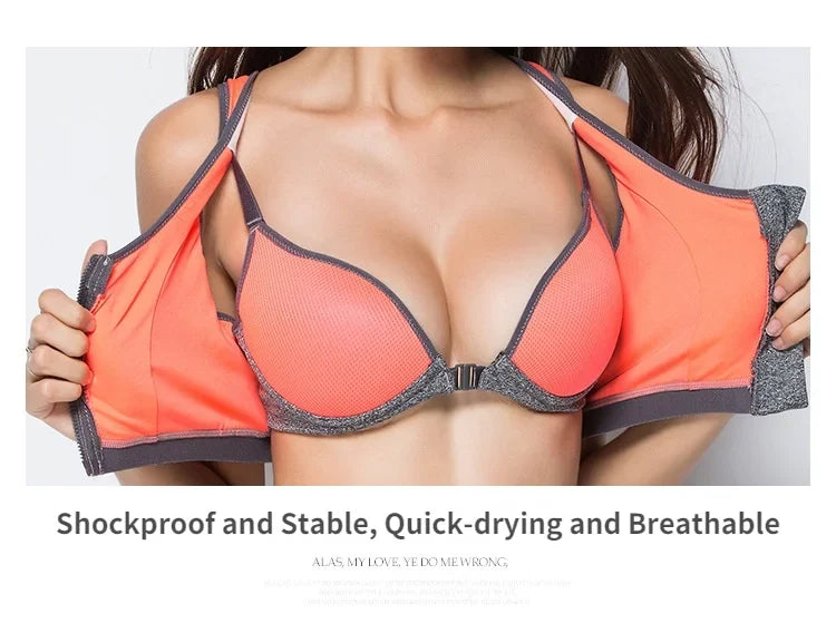 Sports Bra Women Front Zipper Double Inner Cup Push Up Patchwork Tops Female Yoga Fitness Shockproof Vest Sport Bras for Women