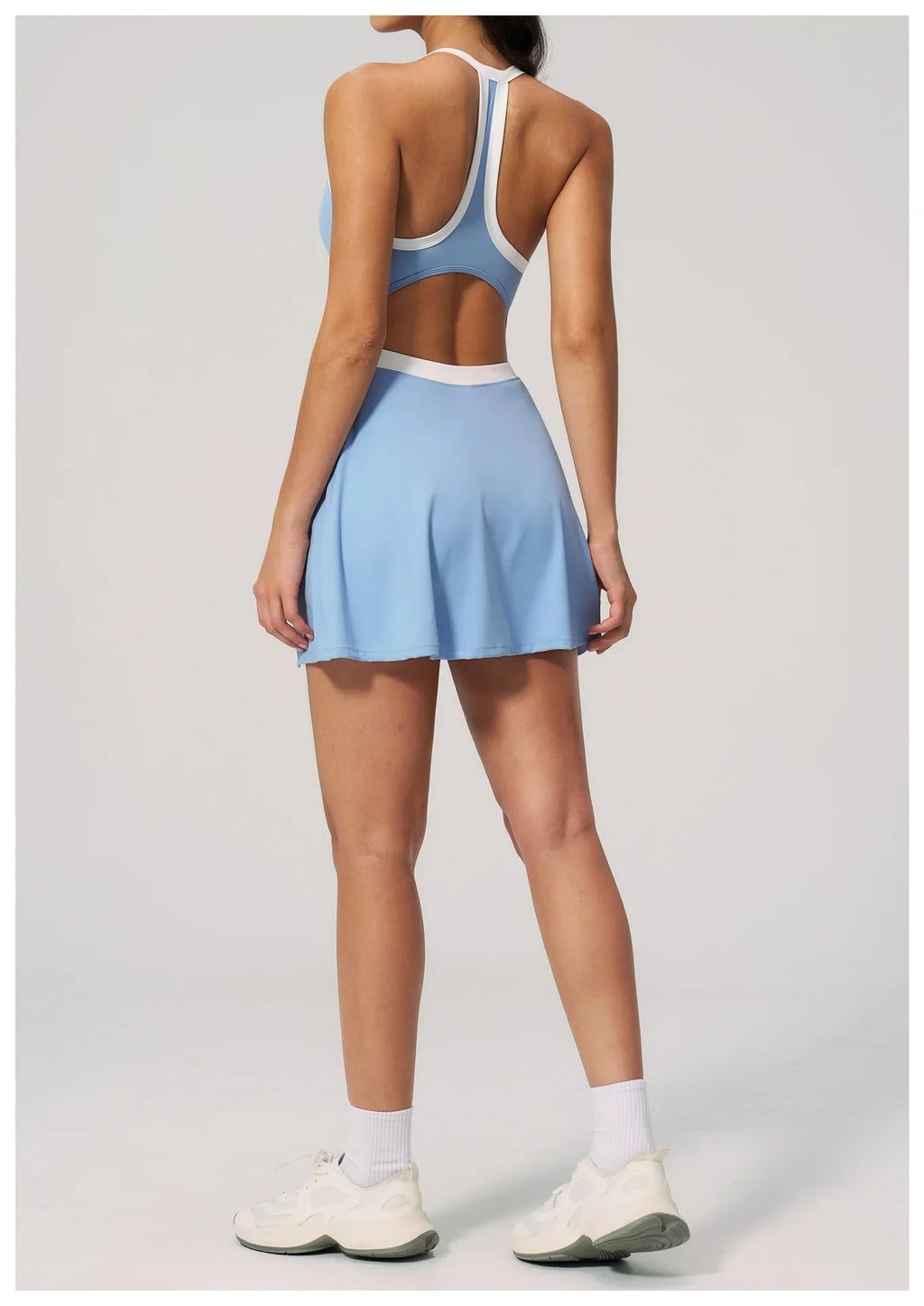 Naked Women's Tennis Dresses for Women Breathable Back Hollowed Out Sleeveless Mini Dress Built in Shorts Tight Sports Skirt