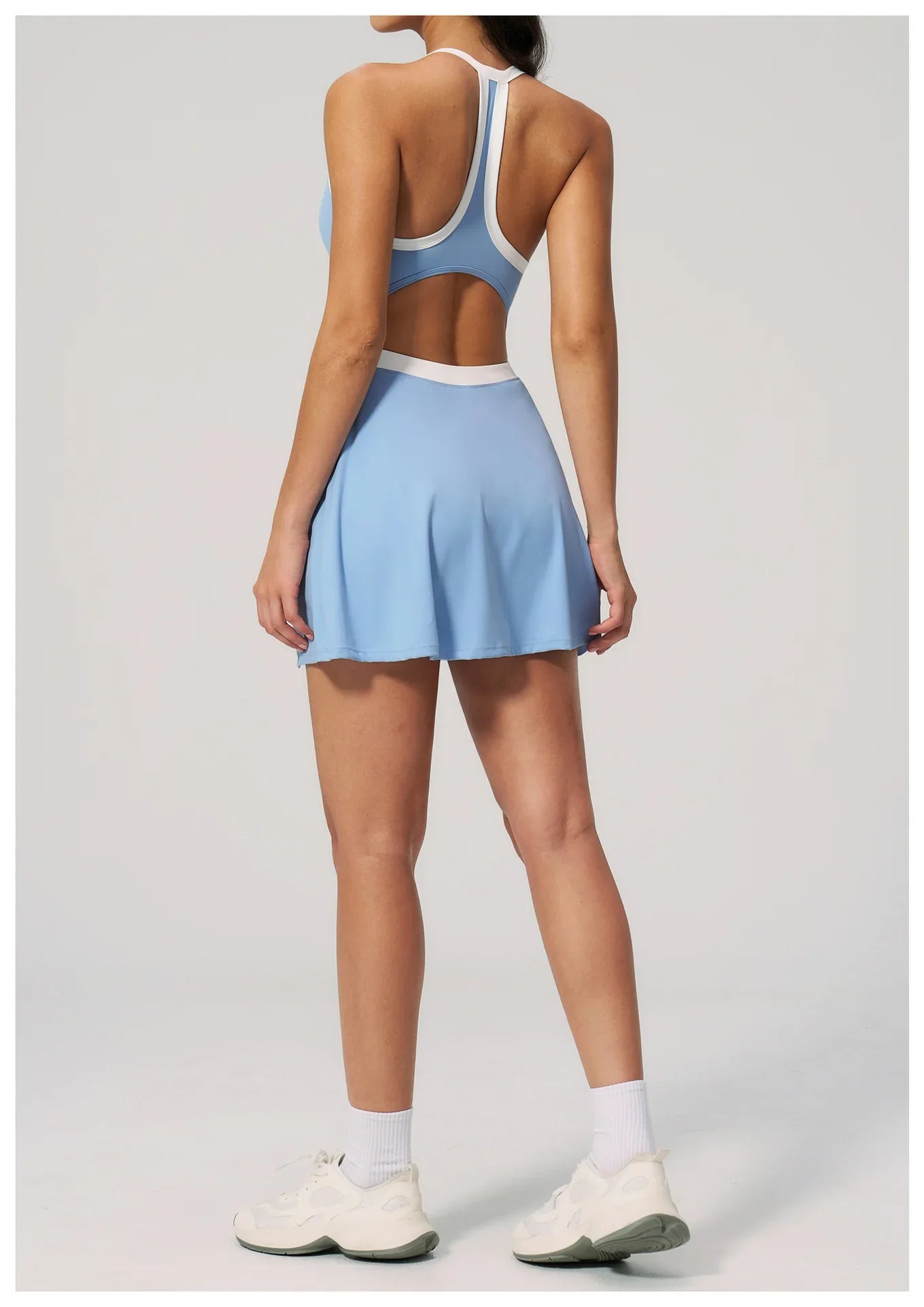 Naked Women's Tennis Dresses for Women Breathable Back Hollowed Out Sleeveless Mini Dress Built in Shorts Tight Sports Skirt
