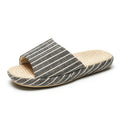 Breathable Linen Slippers For Women Men Summer House Shoes Striped Design Soft Sole Anti-Slip Couples Home Floor Cotton Slides