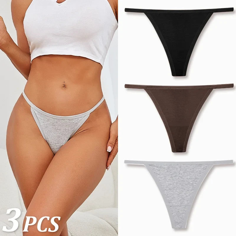 3PCS Seamless Cotton Thong Women Thin Strap Low Waist High Flexibility Panties Sexy Underwear Ladies Briefs T-back Soft Women