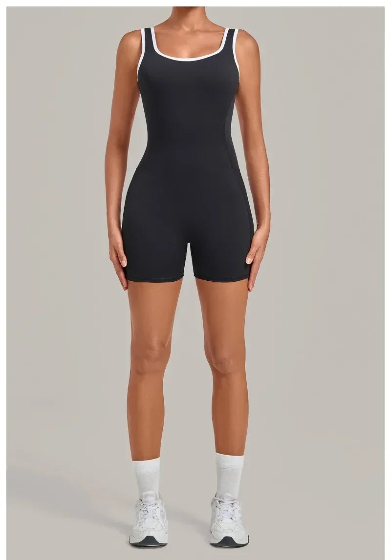 Women's Seamless Yoga Jumpsuits Sports Fitness Gym Sleeveless Backless Hip-lifting Shorts One-piece Training Workout Jumpsuit