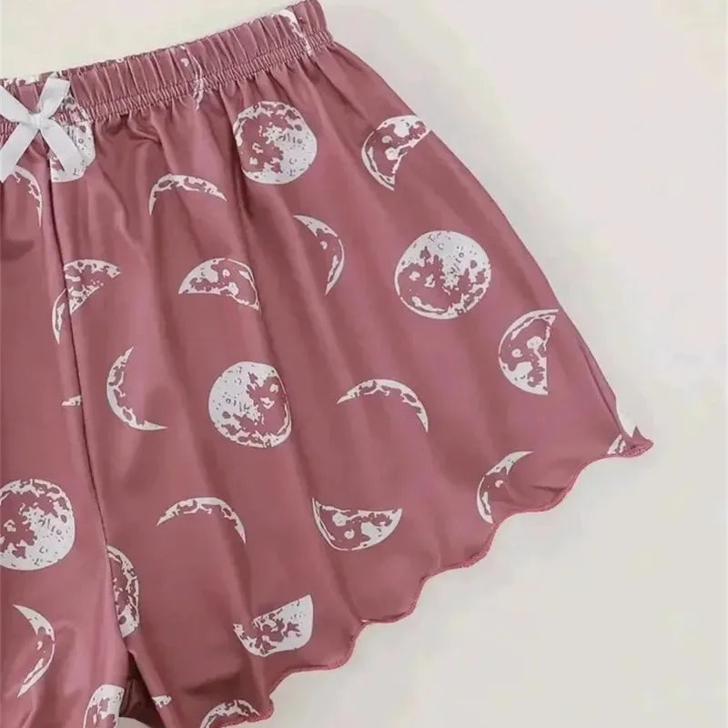 Women Pajamas Sleepwear Pajama Set Sports Camisole And Shorts Pink Moon And Planet Print Summer Soft Comfortabl Casual
