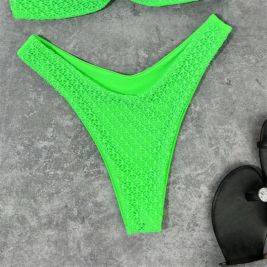 Sexy Wrinkled Bandeau Strapless Bikini Women Swimwear Female Swimsuit Two-Pieces Bikini Set Bather Bathing Suit Swim Lady V3367L