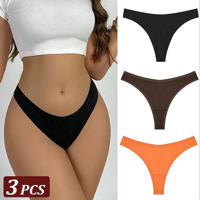 3PCS Seamless Thong Cotton Women Thin Strap Low Waist High Flexibility Panties Sexy Underwear Ladies Briefs T-back Soft Women