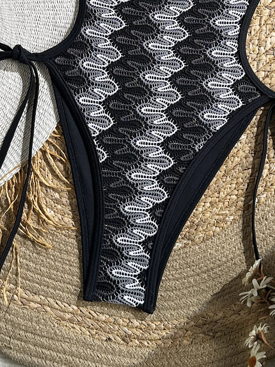 Printed Halter V Neck Female Swimwear One Piece Swimsuit Women Backless Monokini High Leg Cut Bather Bathing Suit Swim Bodysuit
