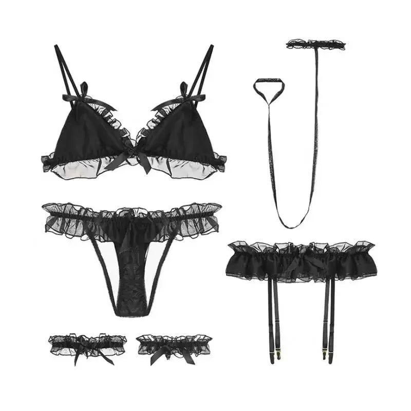 Porno Women Sexy Lingerie Set Lolita Costumes Erotic Cute Ruffles Pink Lace Kawaii Babydoll Soft Pajamas Cosplay Outfit