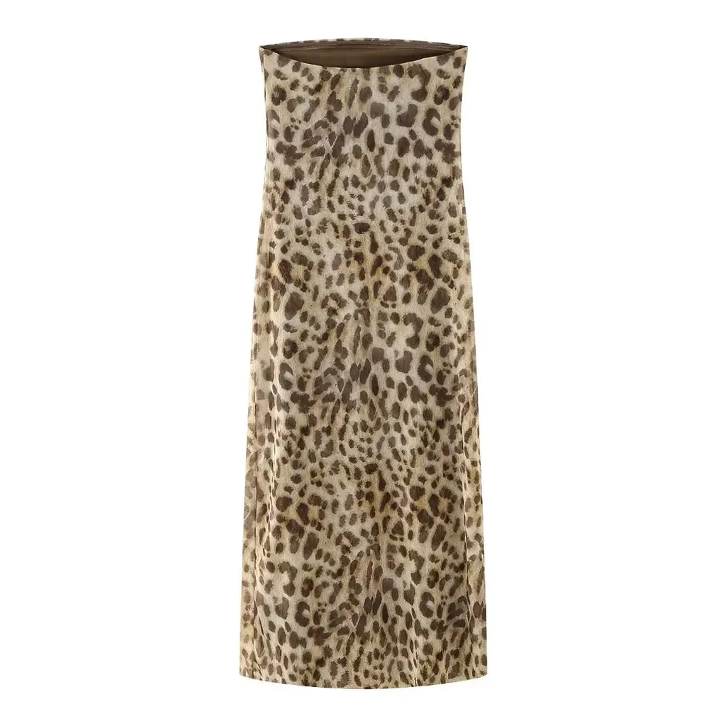 2024 Dress For Women Summer Chic Print Mesh Sleeveless Sexy Side Slit Slim Dresses Wild Beach Resort Style Woman Dress