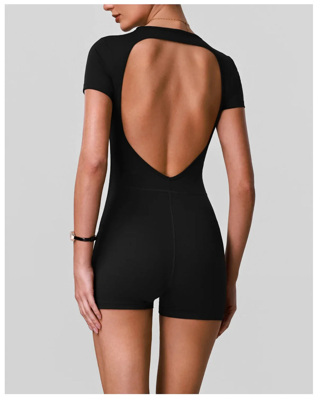 Butt Lifting One Piece Body Shaping Yoga Jumpsuit Women Short Sleeve Hollow Out Backless Bodycon Shorts Sports Suit Workout Wear