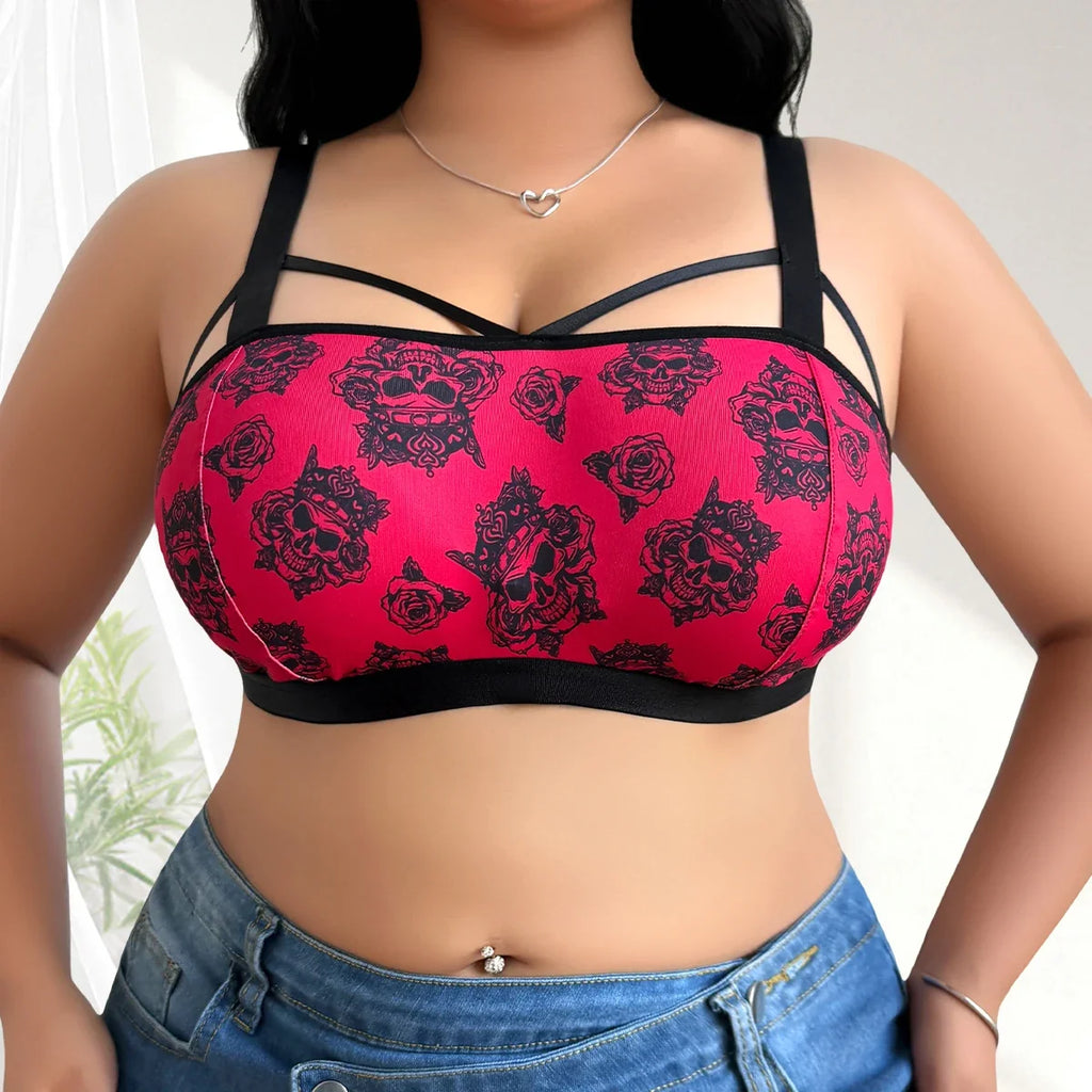 1pcs Plus Size 1XL-4XL For Big Breast Female Underwear Thin Unlined Sexy Lingerie Breathable Brassiere Print Decor Women's Bras