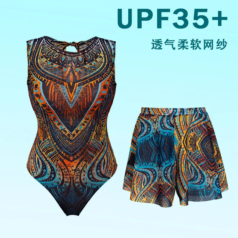 UPF 35+ Retro Sleeveless Swimwear Bodysuit High-end Mesh One Piece Swimsuit Women 2026 Sexy High Cut Bathing Suit with Cover Up