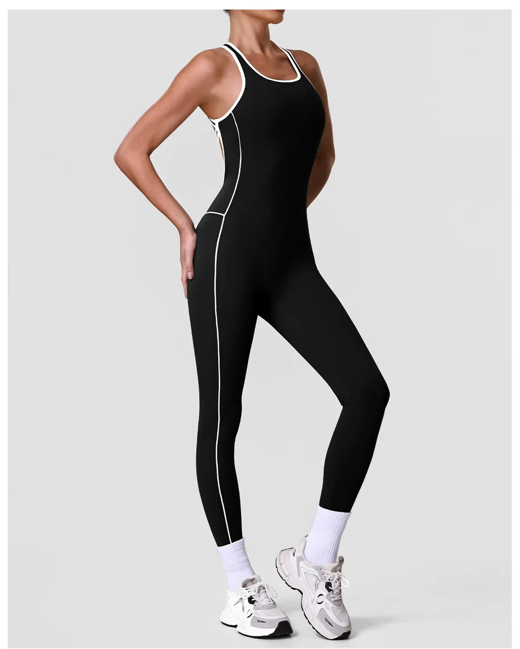 High Stretch Body Shaping Yoga Jumpsuit Women Black Patchwork Hollow Out Back Cross Fitness Sports One Piece Workout Bodysuits
