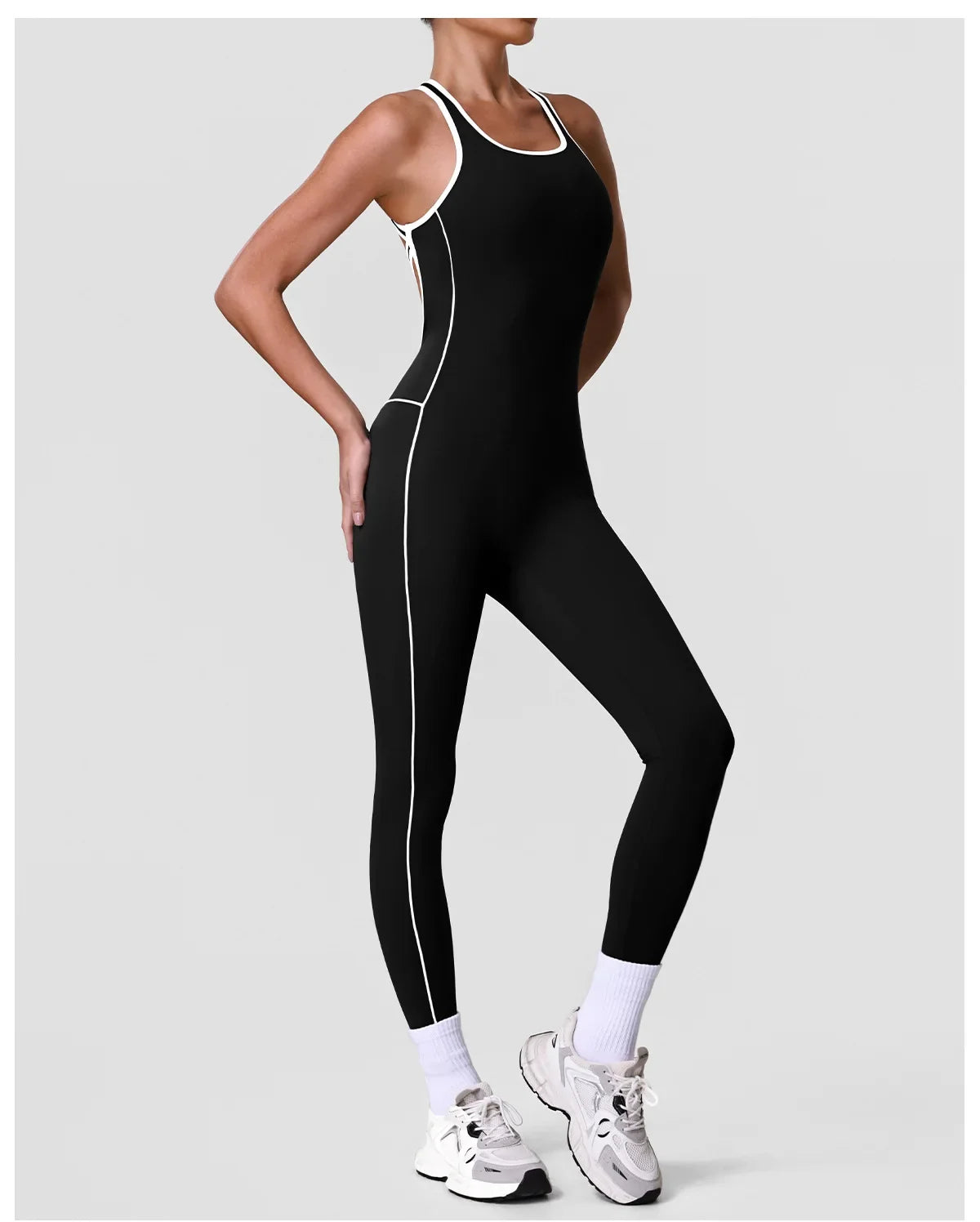 High Stretch Body Shaping Yoga Jumpsuit Women Black Patchwork Hollow Out Back Cross Fitness Sports One Piece Workout Bodysuits