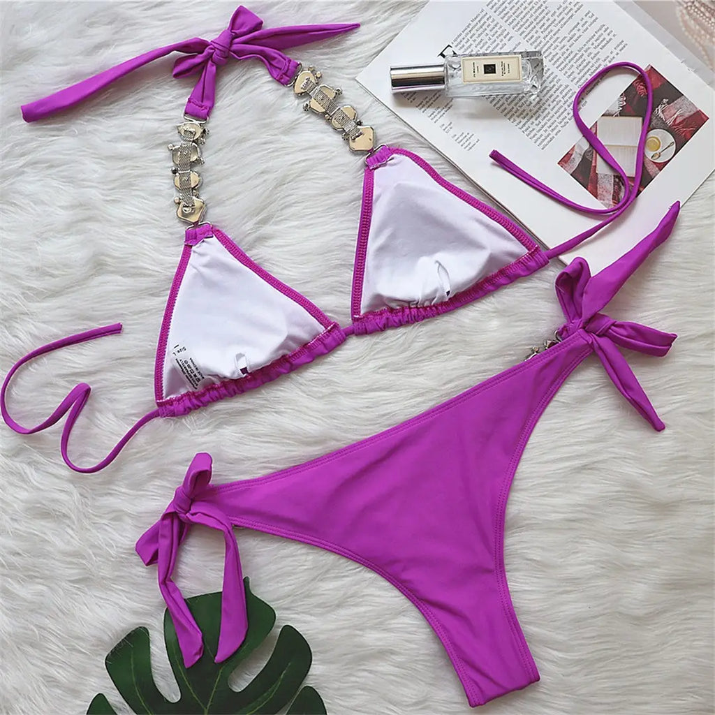 Brazilian Jewelled Rhinestones Diamond Bikini Women Swimwear Female Swimsuit Two-piece Bikini set Bather Bathing Suit Swim V2339