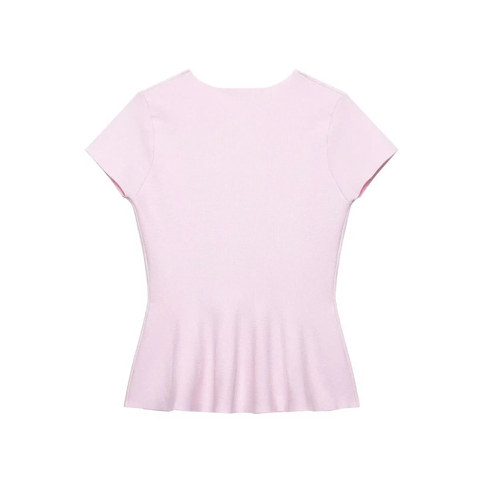 Women's Fashion Skirt Knit Top Women Pink Solid Color V Neck Short Sleeve Knit Top Hem Slim Fit Casual Elegant For Summer HFZN