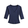 New Pure Desire Casual Style T-Shirt Hot Girl Sexy V-Neck Wool Lyocell Stretch Slim Fit Mid-Sleeve Solid Color Thin T-Shirt WLOC
