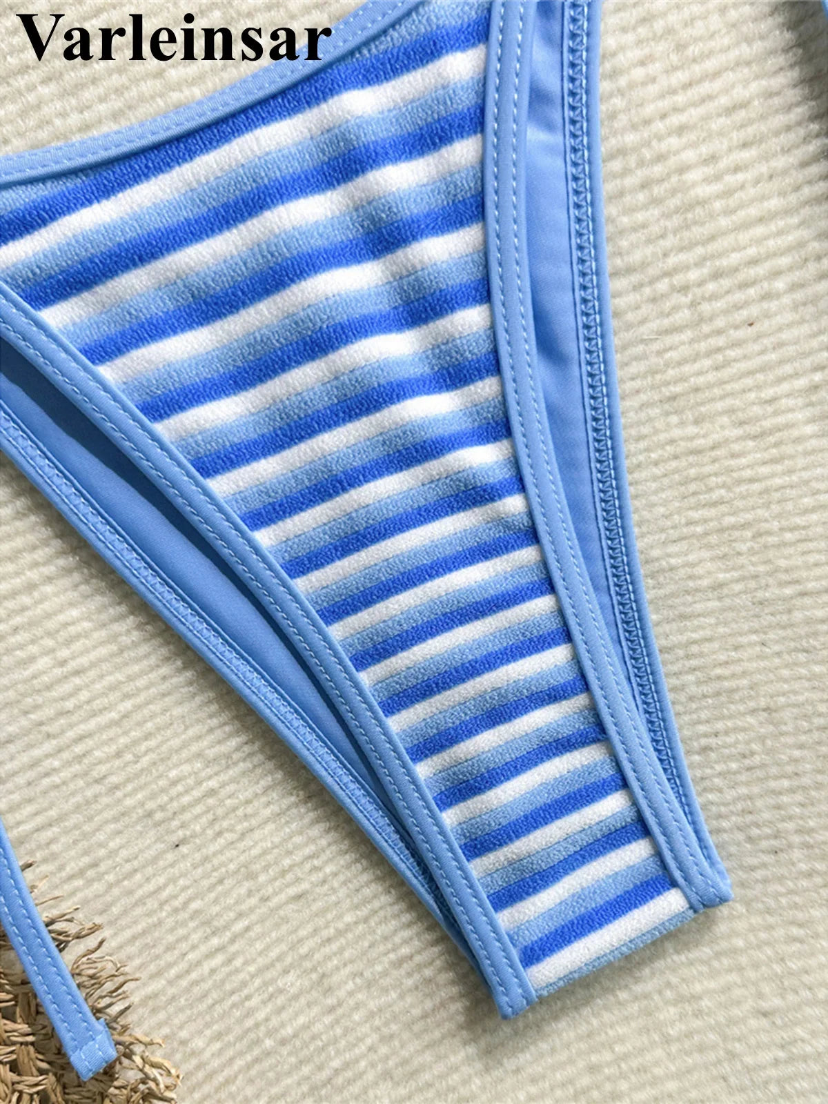 Striped Halter Tankini V Neck Bikini Women Swimwear Female Swimsuit Two-Pieces Bikini Set Padded Bather Bathing Suit Swim V8385