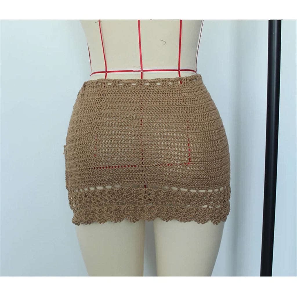 2026 Hollow Out Skirt Sarong Crochet Knitted Tunic Beach Cover Up Cover-ups Beach Dress Beach Wear Beachwear Female Women V8074