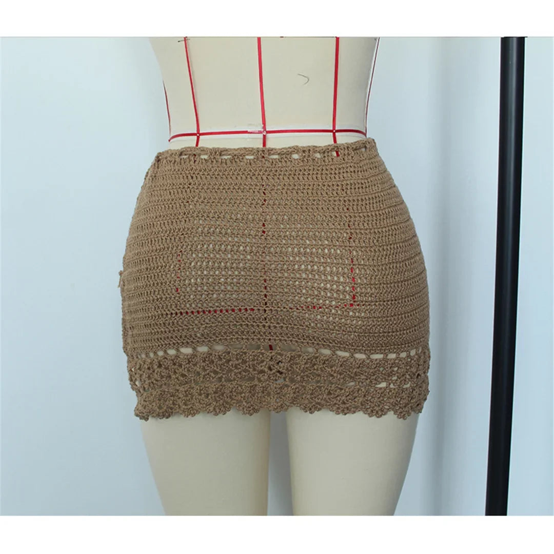 2026 Hollow Out Skirt Sarong Crochet Knitted Tunic Beach Cover Up Cover-ups Beach Dress Beach Wear Beachwear Female Women V8074