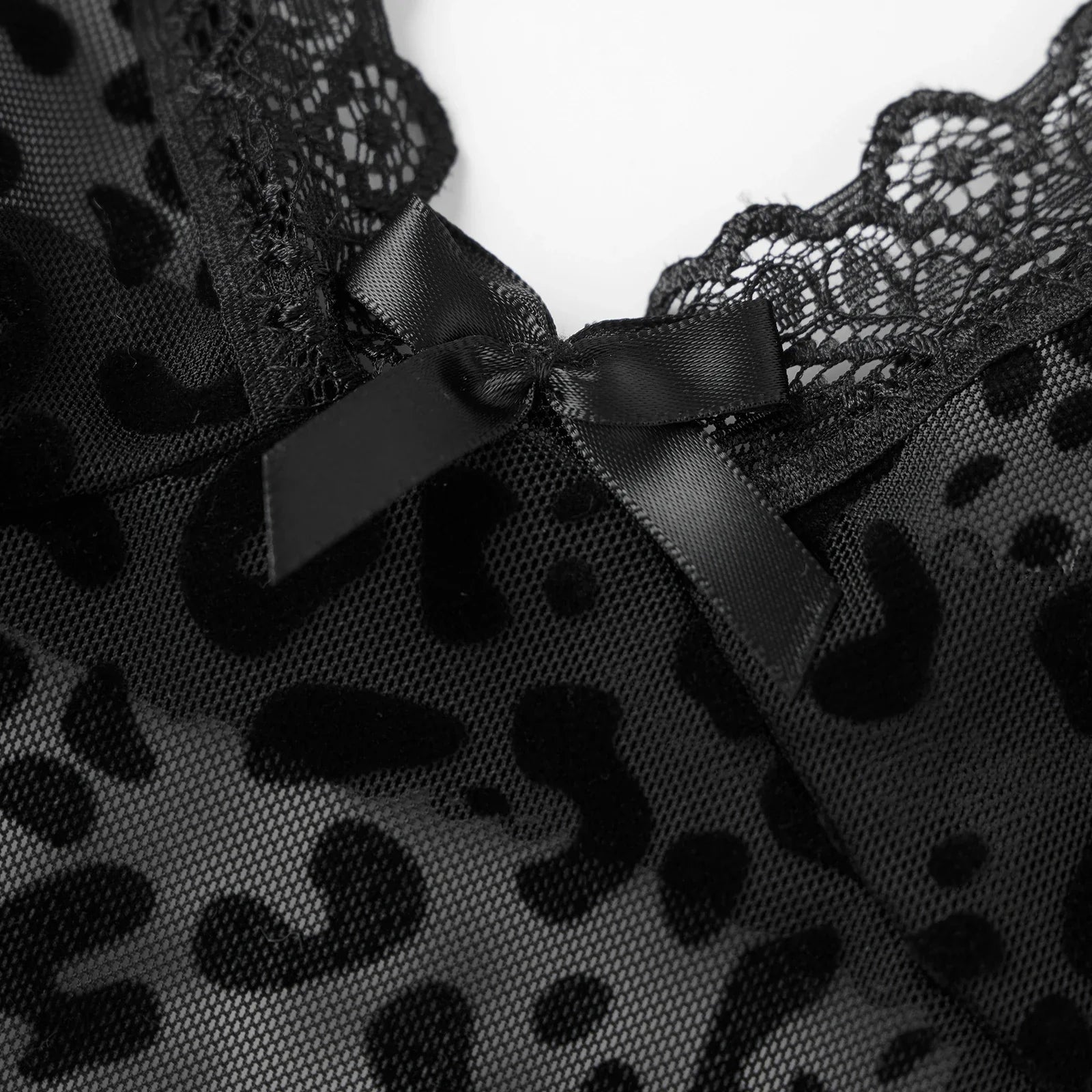 Women's Sheer Lingerie Set Romantic Leopard Print Sleeveless Deep V Neck Babydoll Nightdress with G-String 2 Pcs Set