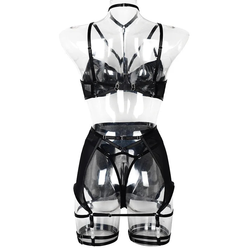 Toucheart Trendy Lingerie 4 Pieces Set Exotic Sexy Bra Eroctic Garter Underwear Set Women's Mesh See-through Luxury Underwear