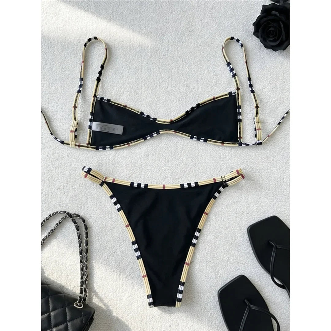 XS - L 2026 Printed Polka Dot Bikini Female Swimsuit Women Swimwear Two-pieces Bikini Set Plaid Bather Bathing Suit Swim V8039