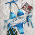 Women's Bikini Sexy Strap Gradient Print Luxury Crystal Diamond Bikini Shell Swimsuit