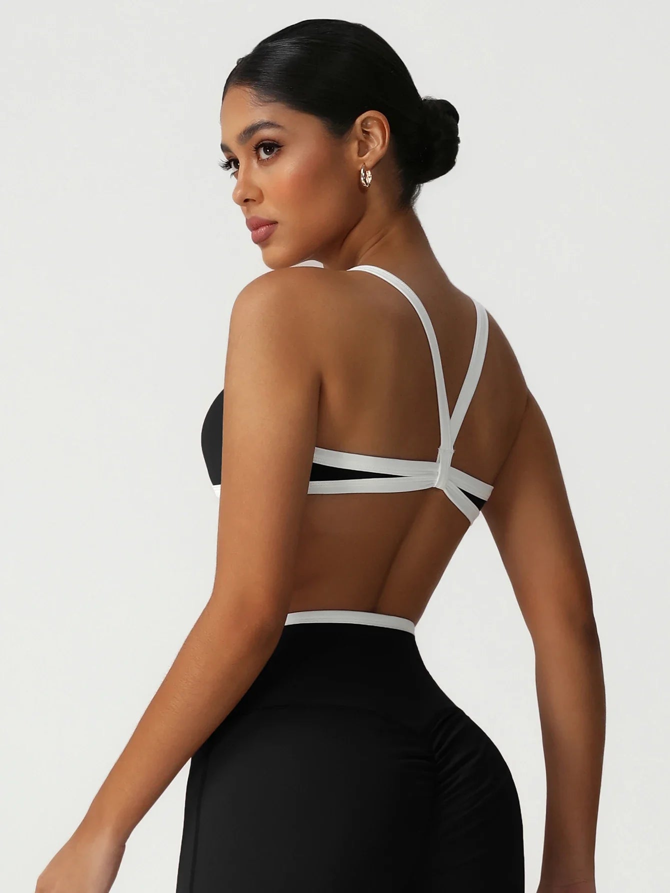 Women Training Yoga Elastic V-Back Fitness Top Contrast Color Cycling Casual Run Sport Bra