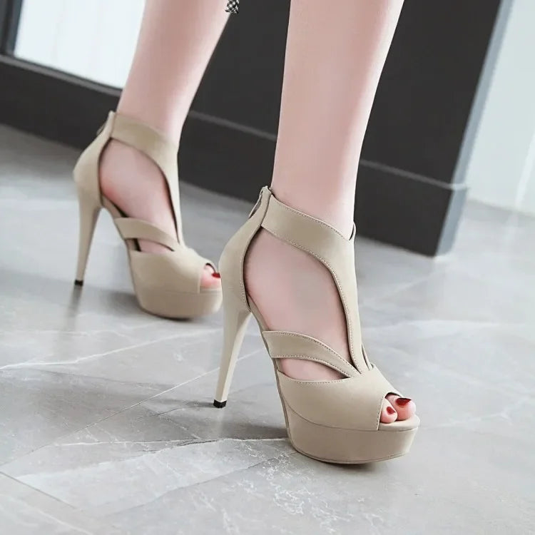 Summer New Pattern Europe and America Fashion Black Sexy Fine Heel Waterproof Fish Mouth High-heeled Women Sandals Size 34-43