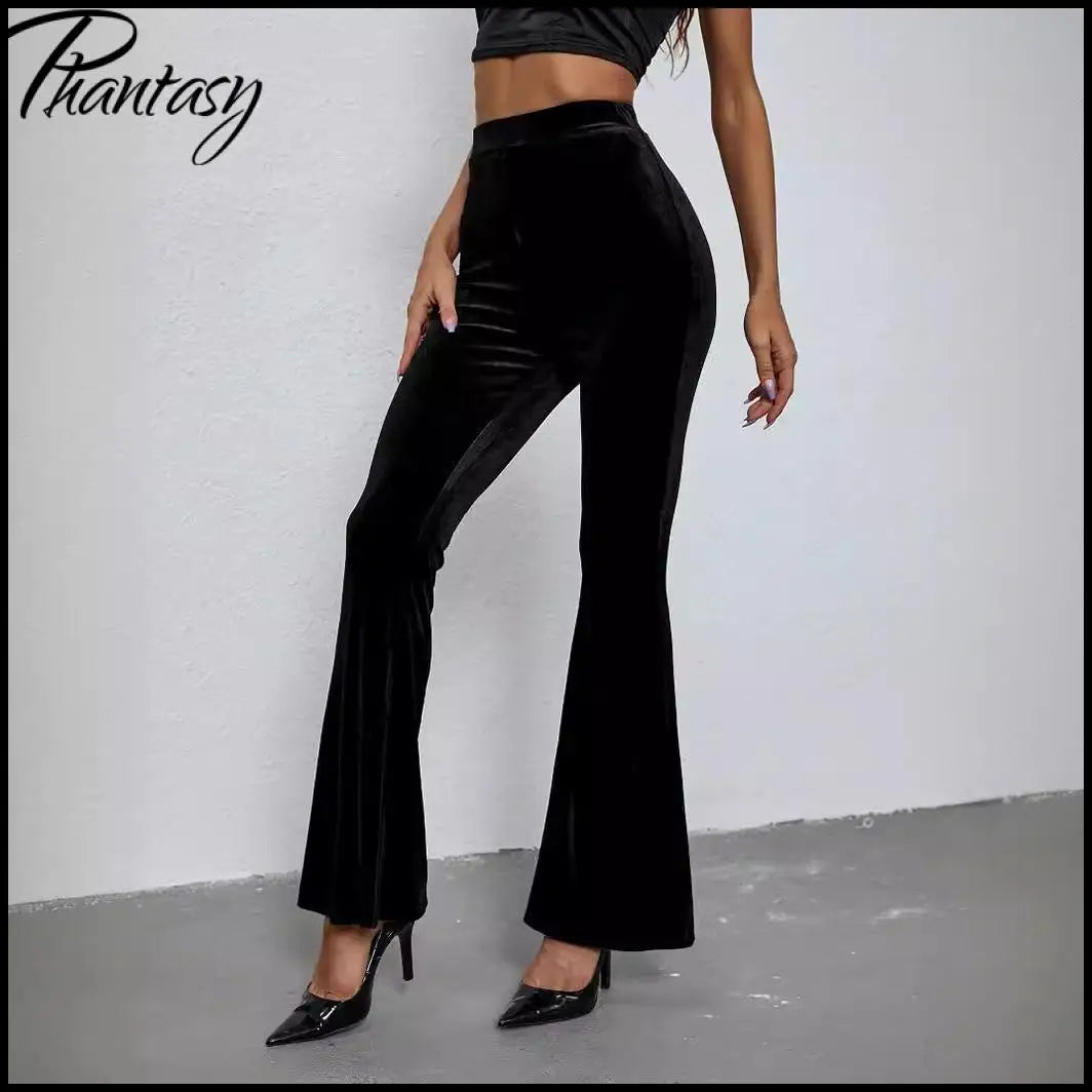 2026 Spring Fashion Velvet Pants Elegant Solid High-Waisted Slim-Fit Trousers Women's Flared Pants Streetwear Female Clothing