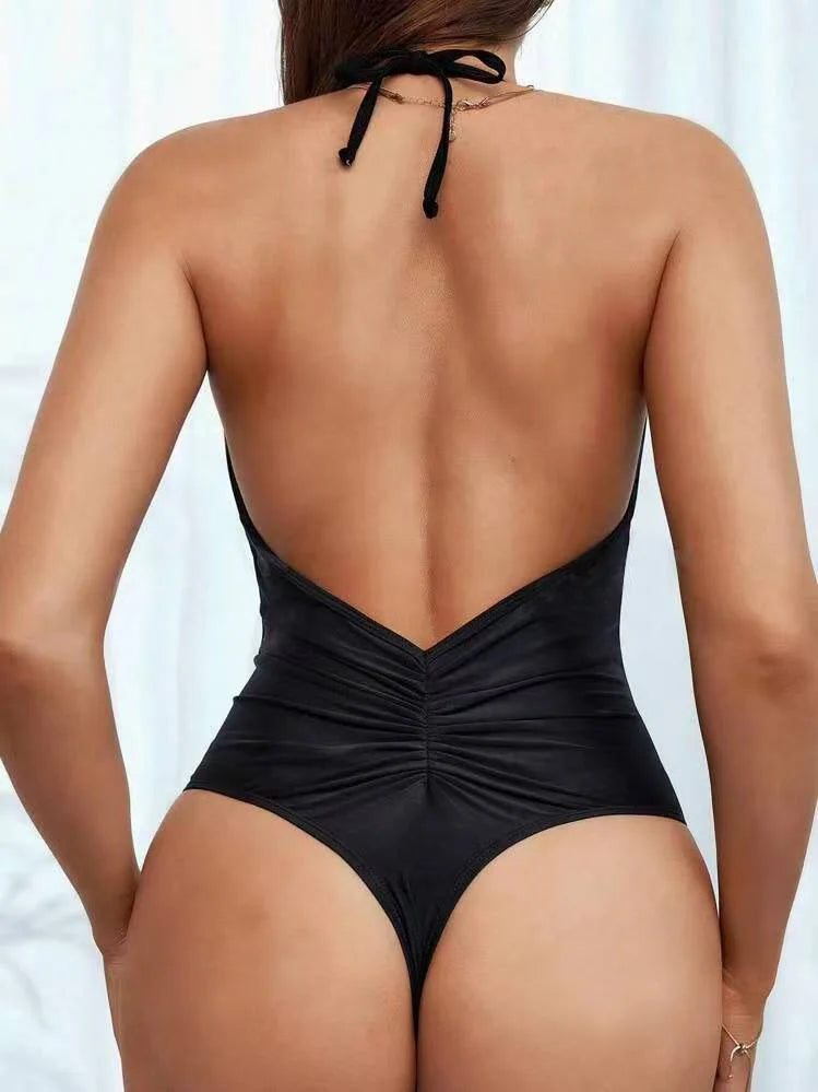 2026 Halter Swimsuit One Piece Backless Solid Swimwear Women Bathers Bathing Swimming Swim Suit Padded Beachwear Summer