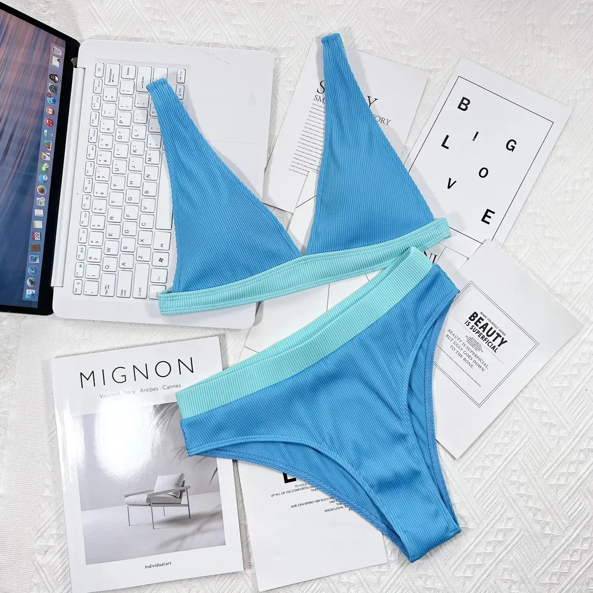 Bikini 2026 Sexy Swimwear Swimsuit Women Blue Patchwork High Waist Bikinis Set Bathing Suit Beach Bikini Female Push Up Biquinis