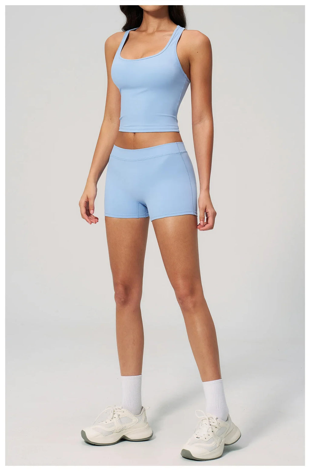 Gym Women Yoga Sets Women Brushed Square Neck Slim Sports Tank Top Fitness Suit Outwear Running High Waist Shorts Tracksuit