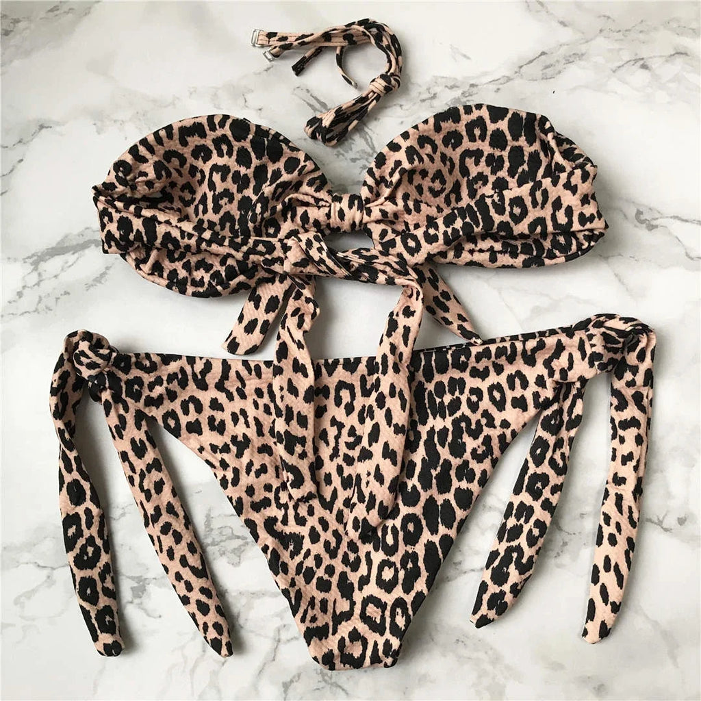 Sexy Leopard Polka Dot Knotted Brazilian Bikini Women Swimwear Female Swimsuit Two-pieces Bikini Set Bather Bathing Suit V643