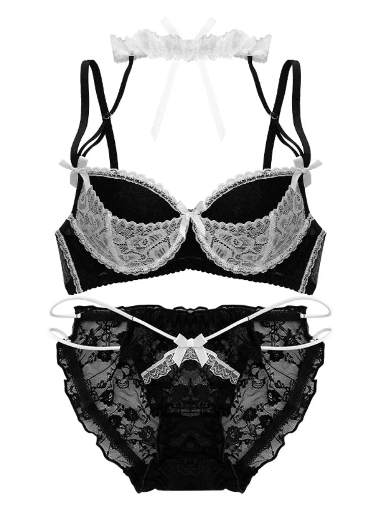 Anime Maid Lace Bra Set S-XL Christmas Neck Tie Wireless Push Up  Small Chest Anti Sagging Pure Kawaii Bralette  セクシー Underwire