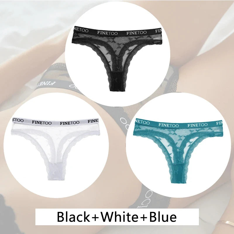 New 3Pcs Lace Thongs Women Floral G-string Underwear Trendy Letter T-Back Underpants Sexy Low Waist Bikini Panties Ladies Panty