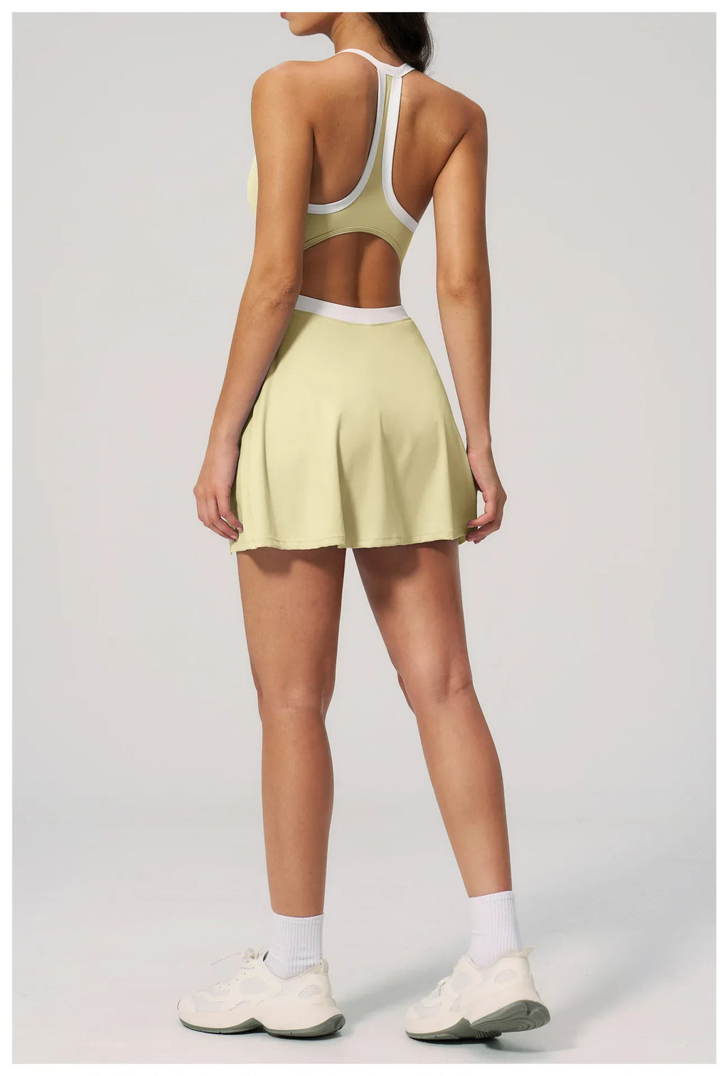Naked Women's Tennis Dresses for Women Breathable Back Hollowed Out Sleeveless Mini Dress Built in Shorts Tight Sports Skirt