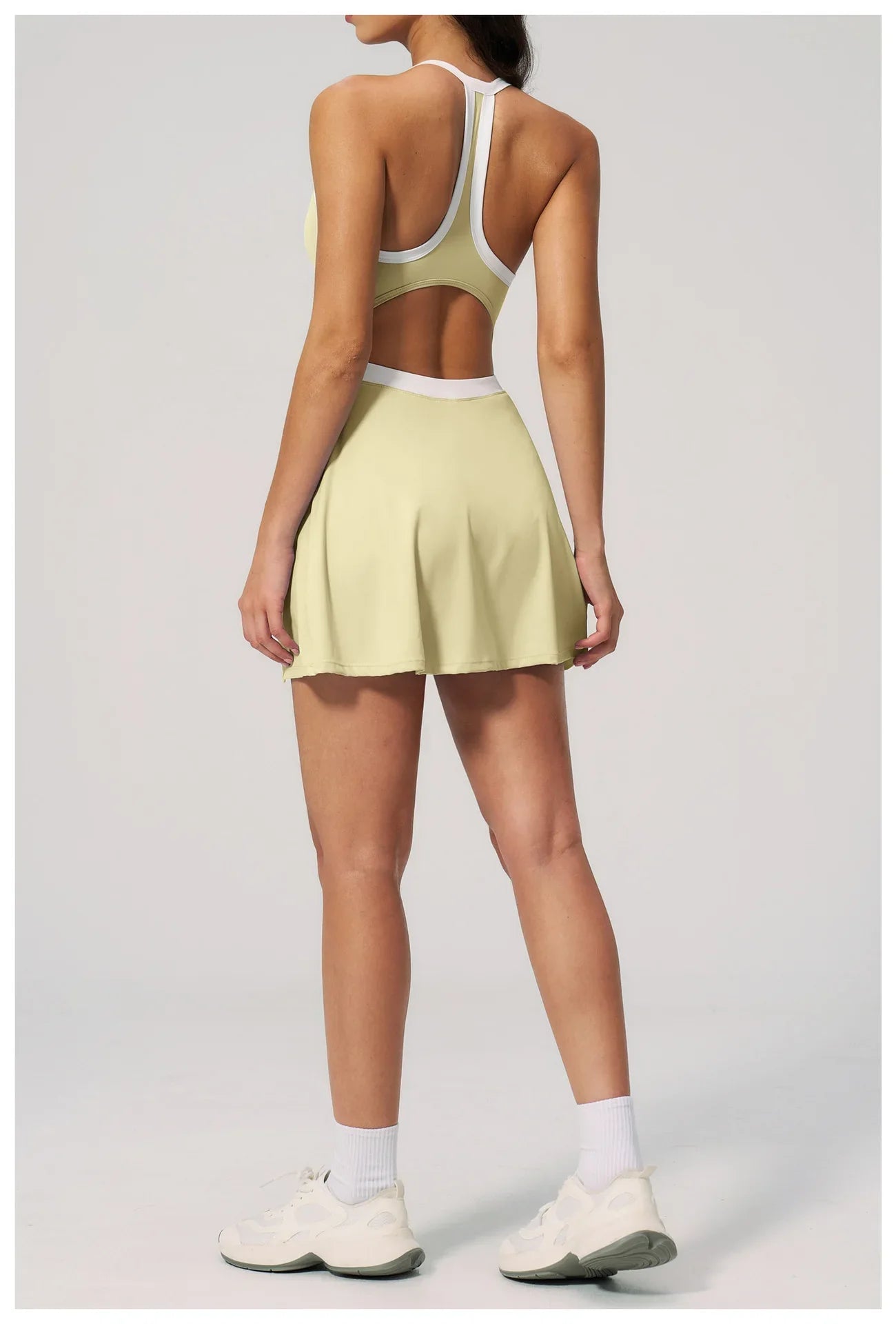 Naked Women's Tennis Dresses for Women Breathable Back Hollowed Out Sleeveless Mini Dress Built in Shorts Tight Sports Skirt