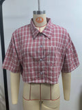 Casual Shirts Shirts & Blouses Women's Clothing Simple Style Street Personality Contrast Lattice Quarter Sleeves Fashion Trendy