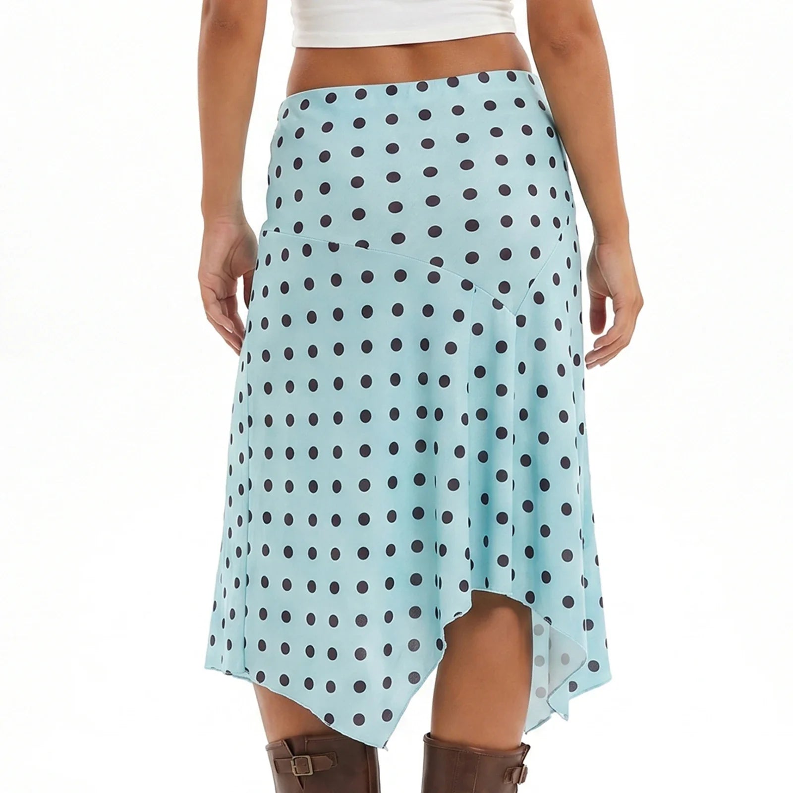 Summer Women's Irregular Hem Midi Skirt Stylish Dots Printed Low Rise Looose A Line Skirts Casual Bohemian Long Skirts