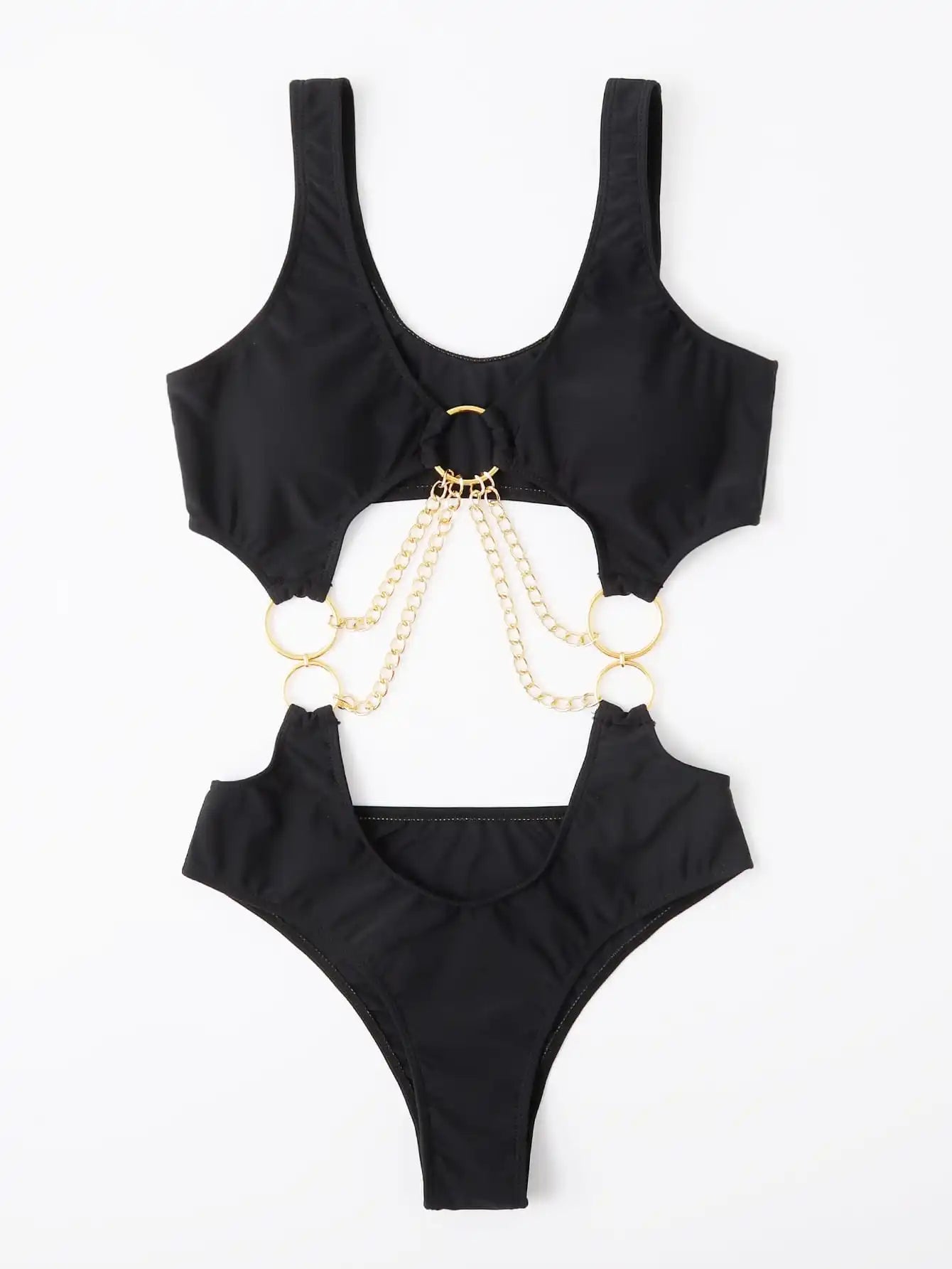 Cut-out Chain Linked One Piece Swimsuit Monokini Swimwear Women 2025 Bathers Padded Beachwear Bathing Swimming Suit Summer