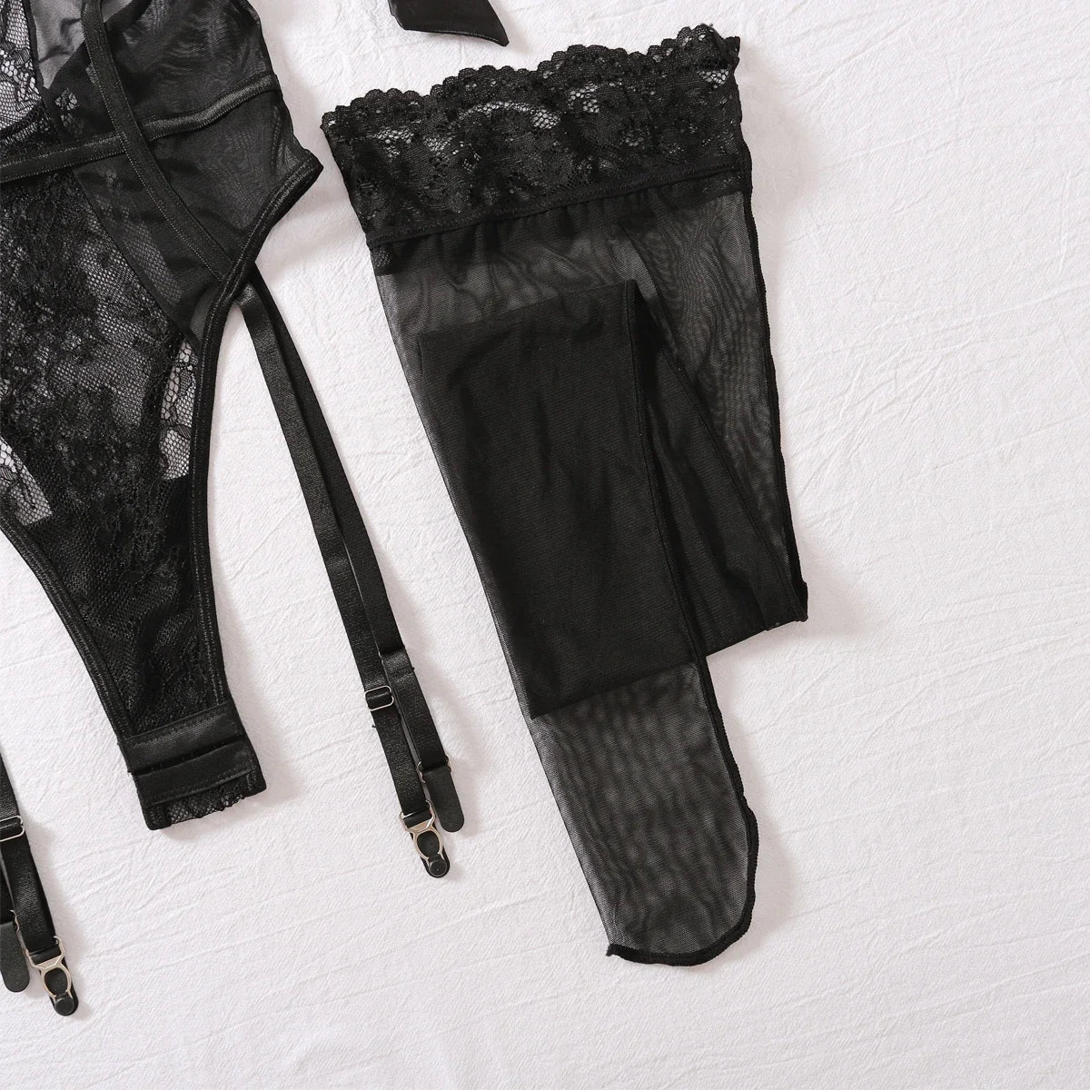 New Lace perspective Sexy Backless Slim Fit curve S-shaped Figure Sexy Seductive Lingerie Jumpsuit Two-piece Set