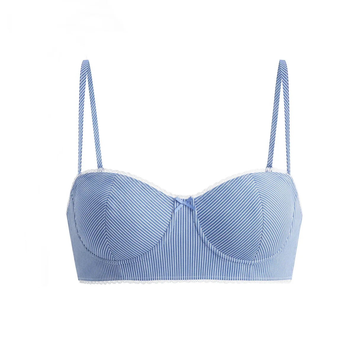 Striped Bra For Women Straps Lace Trim Sweetheart Neckline Lightly Padded Cups Cotton Fabric For Stylish Style Girl Elegant 4UU5