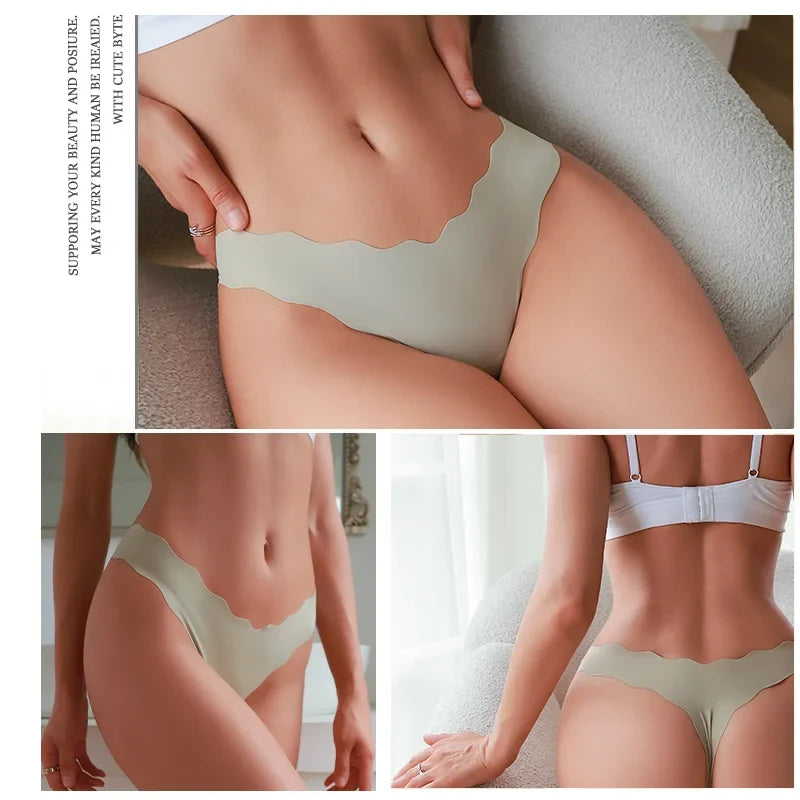 4PCS Women Seamless Panties Wavy Design Ultra-thin Panties Women Ice Silk Underwear Sexy Panty Low Waist G-string Female Solid
